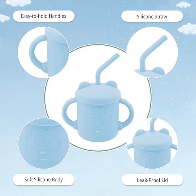 JEVASO Silicone Baby Feeding Set, Baby Led Weaning Supplies, Baby Self Feeding Essentials Suction Bowl Divided Plate Baby Bibs Spoons Forks Sippy Cup Teether, Toddler Eating Utensils for 6+ Months