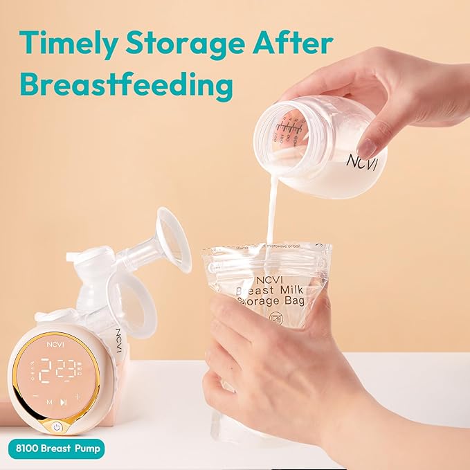 NCVI Breastmilk Storage Bags, 90 Count Milk Storage Bags for Breastfeeding, 7oz Breast Milk Storage Bags with Temp-Sensing, Doubled-Sealed, Hygienically, Self Standing, Easy Pour Spout, BPA Free