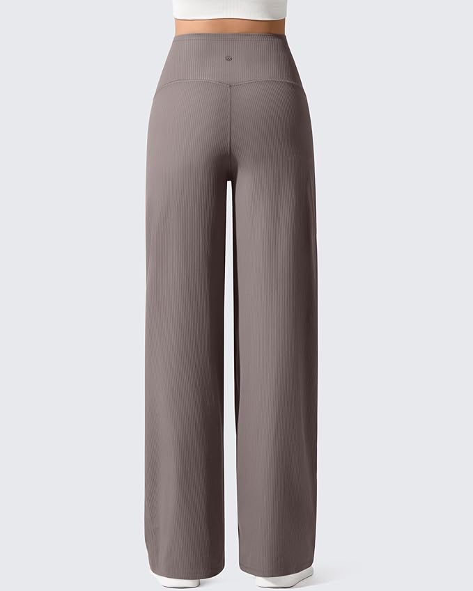 G4Free Ribbed Maternity Yoga Pants with Pockets Over The Belly Wide Leg Casual Pregnancy Lounge Trousers