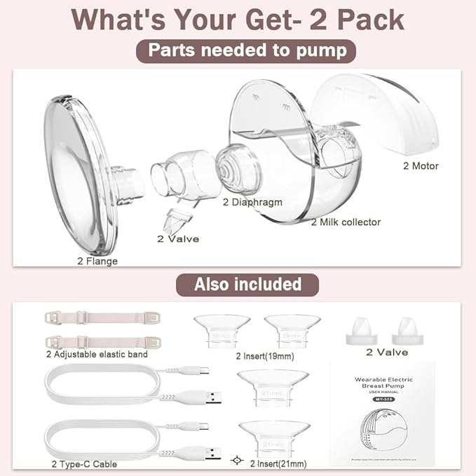 Wearable Breastfeeding Pump,4 Modes & 12 Levels,Hands Free Breast Pump,Memory Function,Electric Breast Pump,Strong Suction,Rechargeable, Double-Sealed Flange Sizes (19/21/24mm) (White 1 Pack)
