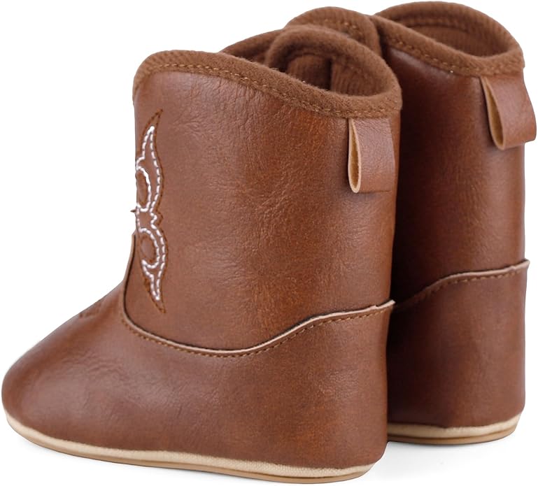 MK MATT KEELY Leather Western Boots Cowboy Bootie Soft Sole Non-Slip Crib Shoes for Baby Infant Toddler Girls Boys Newborn