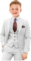 Boys Suit 4 Piece Slim Fit Kids Tuxedo Suit Formal Wedding Outfit Blazer Vest Pants Set with Tie