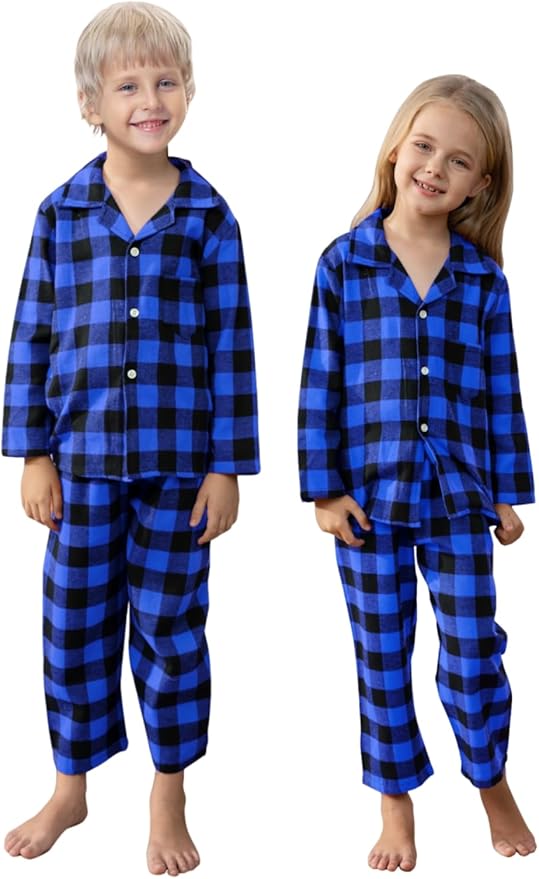 Schbbbta Kids Pajamas Set, Plaid Button Down Pjs for Girls & Boys, 9 Months - 14 Years