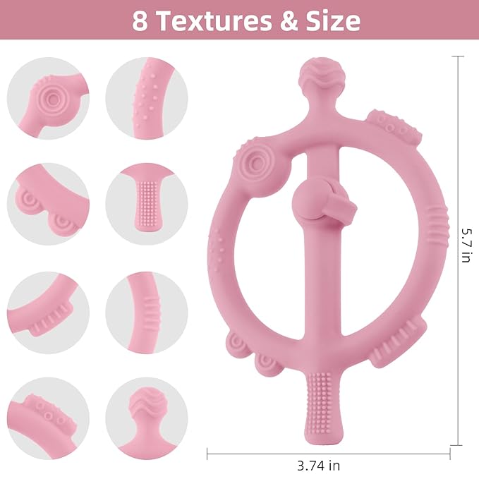 Chuya Baby Teething Toys with Easy-Hold Ring Sticks Baby Teether Toy for 3-6-12-24 Months Babies Infant Cooling Sore Gums Teething Relief, Silicone Sensory Toys BPA Free