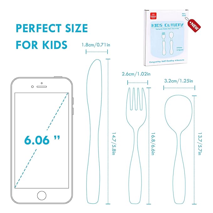Lehoo Castle 6 Pieces Toddler Utensils, Kids Silverware for 2 3 4 Years Old, Stainless Steel Knife Fork and Spoon Set with Plastic Handle, Safe Toddler Cutlery (Green)