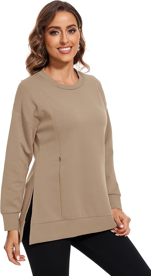 Smallshow Women's Nursing Tops Sweatshirt Long Sleeve Side Split Breastfeeding Shirt