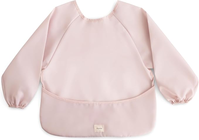 mushie Long Sleeve Baby Bib | Water Resistant Adjustable Fit for Ages 6-24 Months