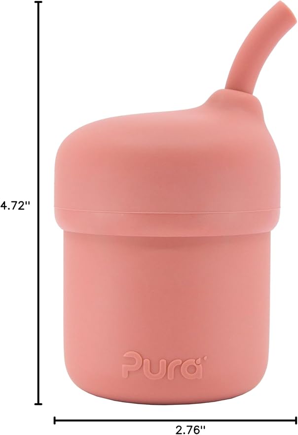 Pura my-my Silicone Straw Cup| Spill Proof, Reusable, Food Grade Silicone, Plastic-Free | For Kids, Toddlers, Babies & Infants - 2 Pack Rose & Moss