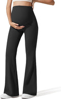 G4Free Ribbed Maternity Flare Yoga Pants with Pockets Over The Belly Pregnancy Bell Bottom Leggings
