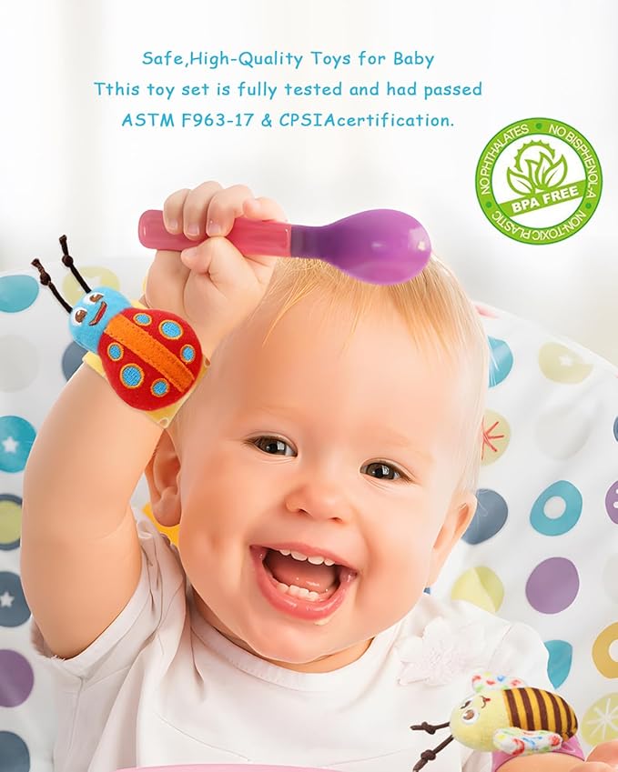 Bloobloomax Soft Baby Rattle Wrist Rattle Foot Finder Socks Set,Cotton and Plush Stuffed Infant Toys,Birthday Holiday Birth Present Gift for Newborn Boy Girl Kids Toddler (8pcs-B Set)