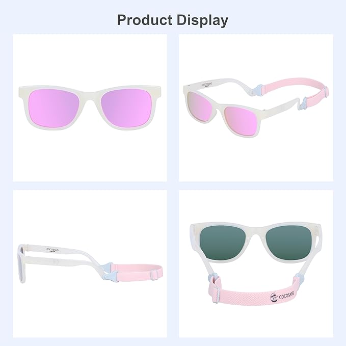 COCOSAND Flexible Baby Sunglasses with Strap Polarized UV Protection for Toddler Infant Newborn Boy Girl Age 0-24 Months