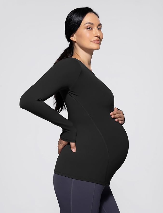 POSHDIVAH Women's Maternity Long Sleeve T Shirts Scoop Neck Pregnancy Tee Top Mama Clothes