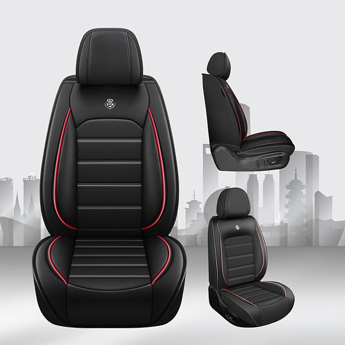 JOJ Car Seat Cover Fit for Toyota Highlander 2001-2025,7 Seat Car Seat Cover,No-Slip Waterproof Breathable Faux Leather Automotive Seat Covers Auto Interior Covers,Full Set,Black Red