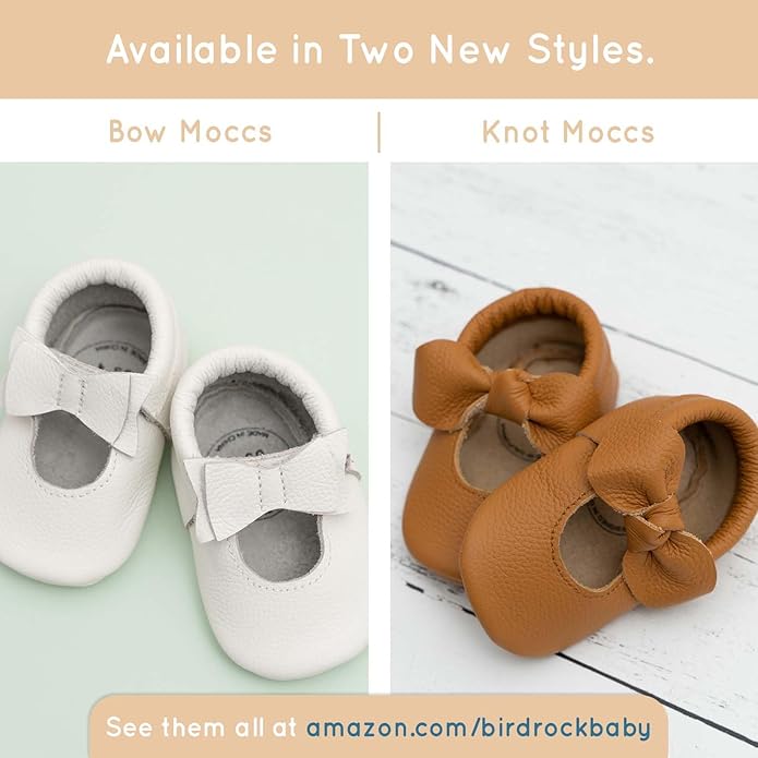 BirdRock Baby Bow and Knot Moccasins - Genuine Leather Baby Girl Shoes