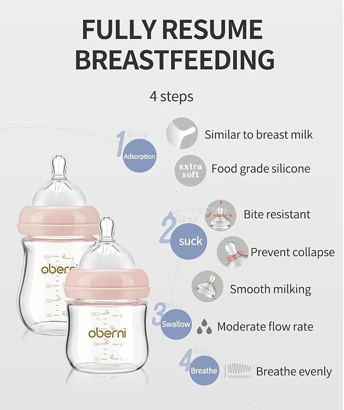 Glass Baby Bottles,Anti Colic Breastfeeding Bottle with Natural Response Nipple Size S,Wide Neck Slow Flow Baby Bottle for Baby,Newborn,Preemie 0-3 0-6 Month,BPA Free (Blue, 2 Pack, 4 Ounce)