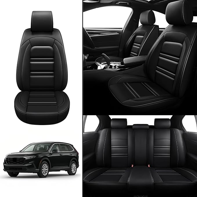 Seat Covers for Honda cr-v 2003-2025 | 5-Seats Leather Seat Covers, Easy to Install Automotive Seat Covers Full Set (Full Set, Black)