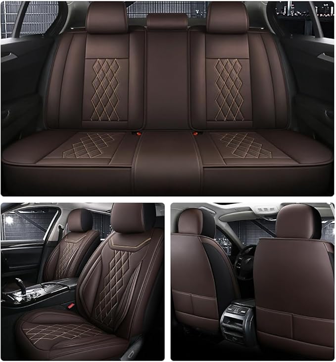 Leather Car Seat Covers for Volkswagen Atlas 2019-2023 Waterproof,Breathable and Non-Slip Napa Leather Car Interior Seat Covers,Comfortable and Durable,Easy to Install(5PCS Comfort,Coffee)