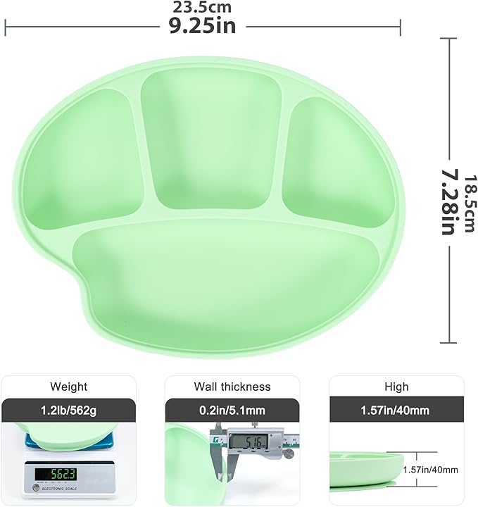 Li&Zhao Baby Bowls with Suction - Suction Plates for Toddlers Toddler Plate Baby Plate Divided Design Kids Plates Baby Suction Plate with Lids Microwave & Dishwasher