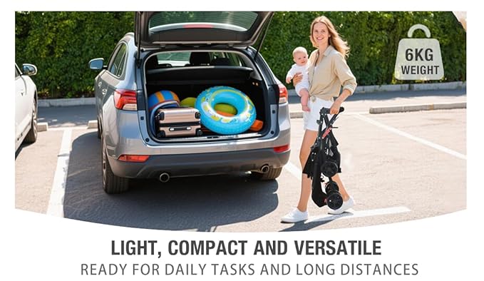 Lightweight Travel Stroller at Only 4.6 kg, Folding Compact Pushchair with Multi-Position Recline, Babies and Toddlers Pram from Birth, Baby Buggy with Cup Holder, Canopy (A8 Black)