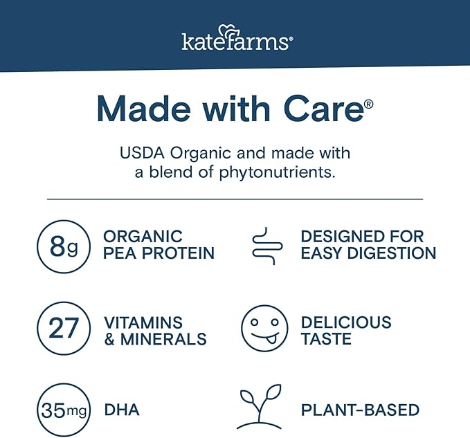 KATE FARMS Organic Kids Nutrition Vanilla Shake, 8g Protein, 27 Vitamins and Minerals, Meal Replacement, Gluten Free, Non-GMO, 8.45 oz (12 Pack)