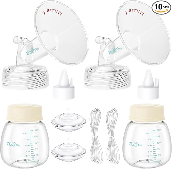 Breast Pump Parts Compatible with Spectra S1/S2/9 Plus, Not Original Accessories, Full Set Replacements Include 14mm Flanges, Valves, Backflow Protectors (Duckbills Included), Tubings and Bottles