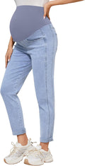 POSHGLAM Women's Maternity Jeans Over Belly Comfy Stretch 28'' Boyfriend Jeans Loose Pregnancy Pants, S-XXL