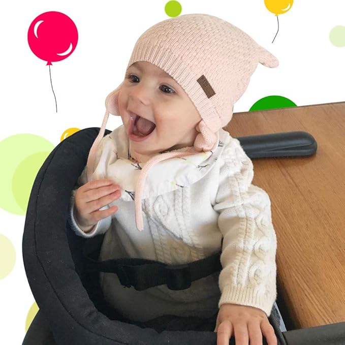 BAVST Baby Beanie Hat for Winter with Earfalp Cute Bear Kids Toddler Girls Boys Warm Knit Cap 0-2Years