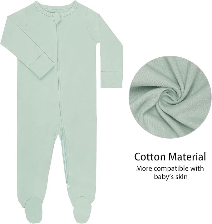GUISBY Long Sleeve Baby Footed Pajamas with Mittens Cotton Sleepers with Zipper 3-Pack
