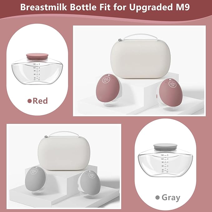 1 Pack Breastmilk Collection Replacement Accessories for Momcozy Upgraded Mobile Flow M9, Upgraded M9 Milk Container with Red Silicone Cap, Not Mom Cozy Original Parts