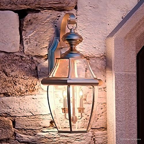 Urban Ambiance Luxury Colonial Outdoor Wall Light, Large Size: 20" H x 10.5" W, with Tudor Style Elements, Versatile Design, Classy Aged Silver Finish and Beveled Glass, UQL1145