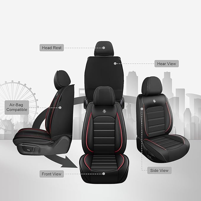 JOJ Car Seat Cover Fit for Toyota Highlander 2001-2025,7 Seat Car Seat Cover,No-Slip Waterproof Breathable Faux Leather Automotive Seat Covers Auto Interior Covers,Full Set,Black Red