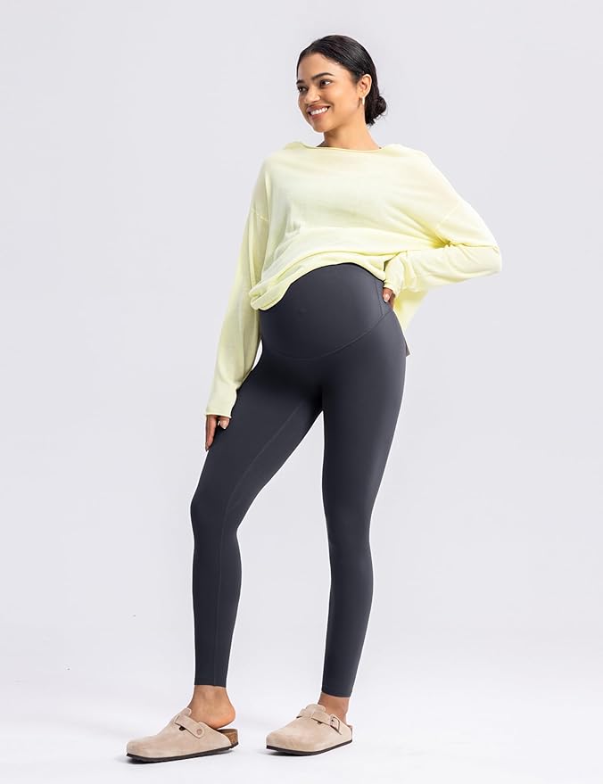 POSHDIVAH Women's Creamluxe Maternity Leggings 25"/28" Over The Belly Pregnancy Yoga Pants Active Workout Leggings