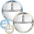 BUSOHA 2 Pack Stainless Steel Kids Plate with Suction - 9” Divided Toddler Baby Plates with Silicone Sleeves Non-Slip 2-in-1 Anti Breakage Metal Toddler Bowls Microwave Dishwasher Safe