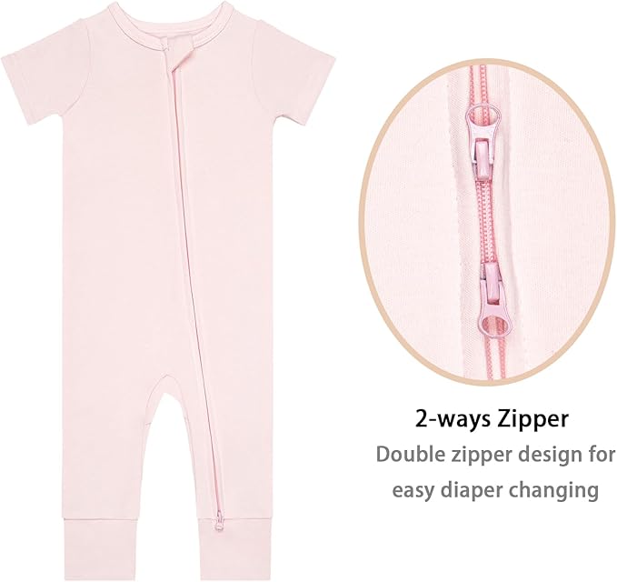 GUISBY Footless Short Sleeve Baby Pajamas with Zipper Cotton Infant Sleepwear