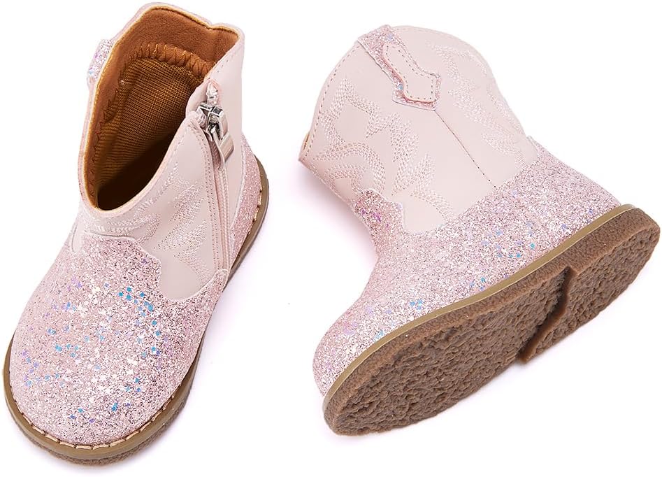 BMCiTYBM Baby Cowboy Cowgirl Boots Infant Western Shoes Boys Girls Round Toe Boots All Seasons 6-24 Months