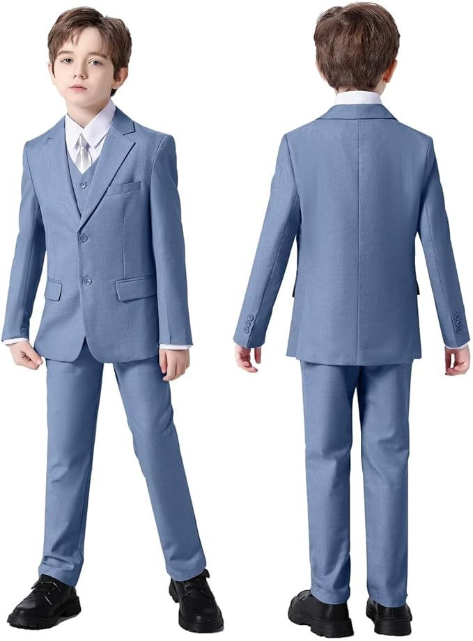 Boys Suit Set Slim Fit Kids Formal Suits Toddler Tuxedo Wedding Prom Classic Suits for Boy Teen Black Blue Dress Outfit