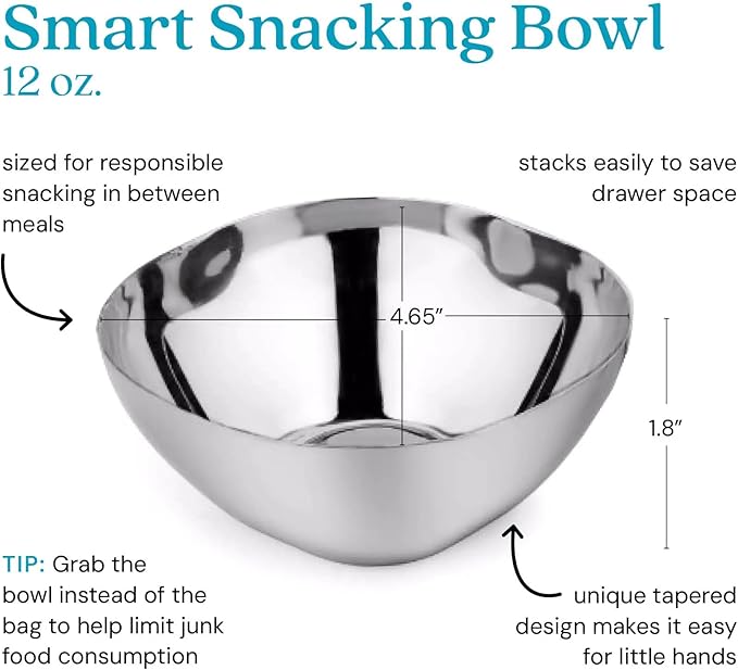 Ahimsa Stainless Steel Bowls for Kids | Non Toxic, Pediatrician Designed Toddler Bowls 12oz | Durable Metal Kids Bowl, Easy to Clean, Dishwasher Safe, Single Silver