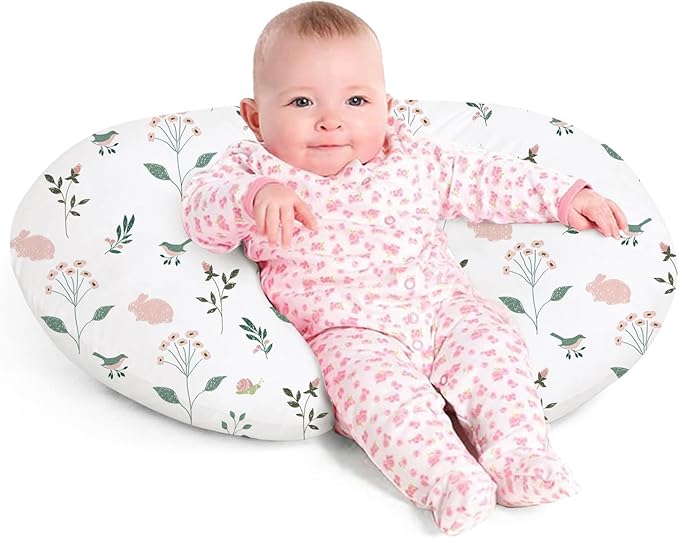 Little Grape Land Nursing Pillow for Infants, Breastfeeding Pillows, Baby Support Pillow for Nursing, Bottle Feeding, Tummy Time with Machine Washable Cover & Breathable Filling (Little Bunny)
