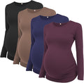 Ecavus Women's Maternity Shirts Long Sleeve Soft Stretchy Pregnancy Tops Side Ruched Casual Mama Clothes
