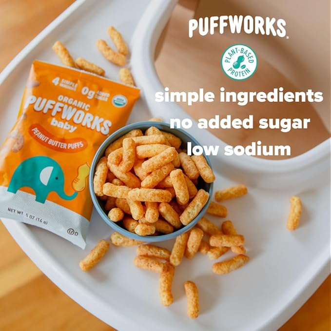 Puffworks Baby Peanut and Almond Variety Pack, Perfect for Early Peanut Introduction, Plant Protein, USDA Organic, Gluten-Free, Vegan, Non-GMO, Kosher, 0.5 Ounce (Pack of 12)