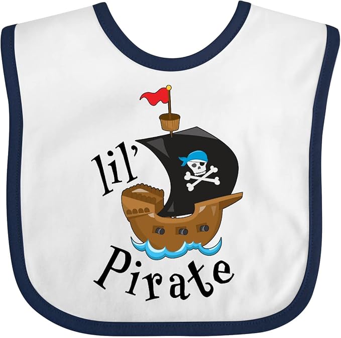 inktastic Lil' Pirate Pirate Ship, Blue Bandana Baby Bib
