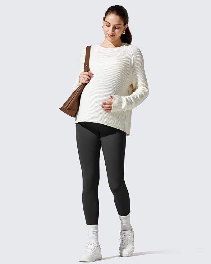 G4Free Barefeel Fleece Lined Maternity Leggings with Pockets Over The Belly Pregnancy Yoga Pants