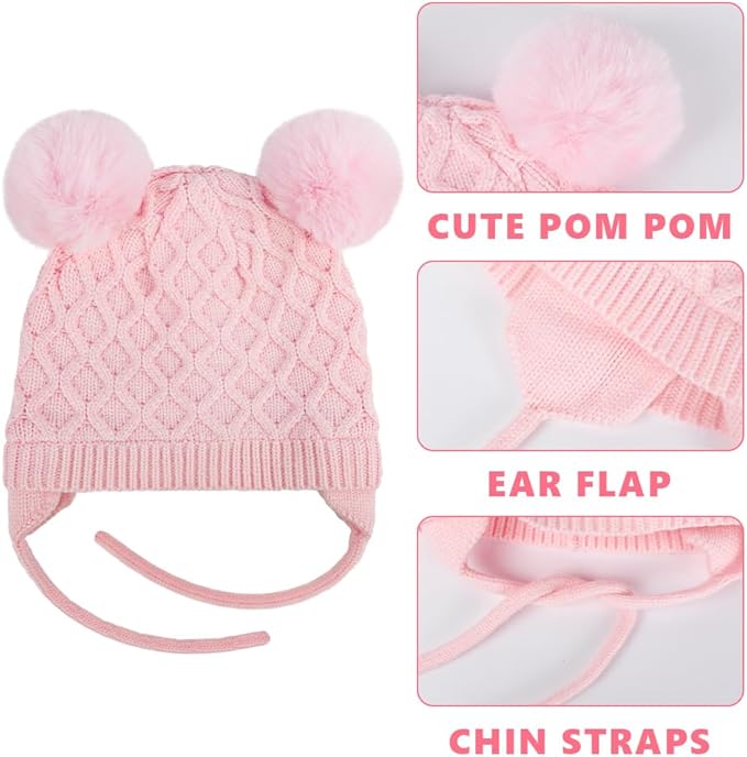 Labeol Baby Hats,Soft Warm Winter Knit Baby Beanie Hat with Earflap,Cute Pom-pom Ears Fall Winter Caps for Toddler Girls Boys