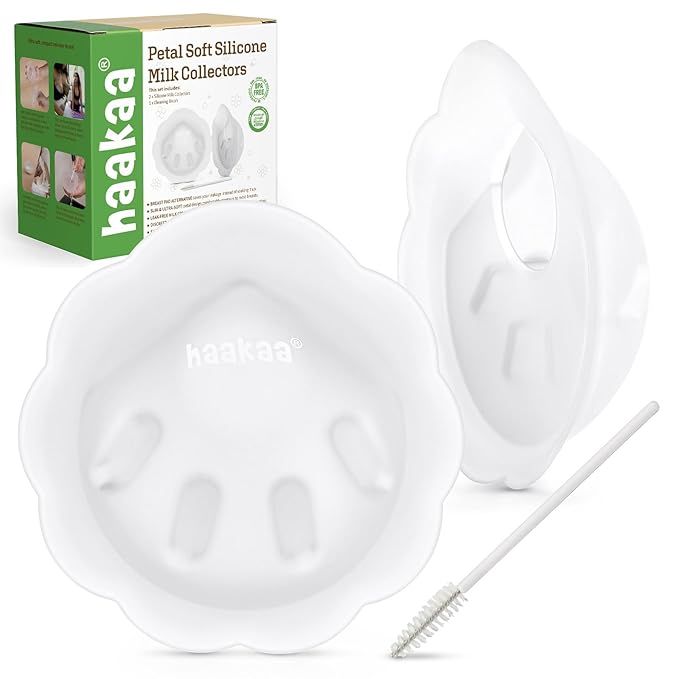 haakaa Petal Soft Silicone Milk Collector丨Discreet Leak-Protection Breast Milk Saver, Reusable Breast Shells Milk Collection Cup for Breastfeeding with Cleaning Brush- 2PCS