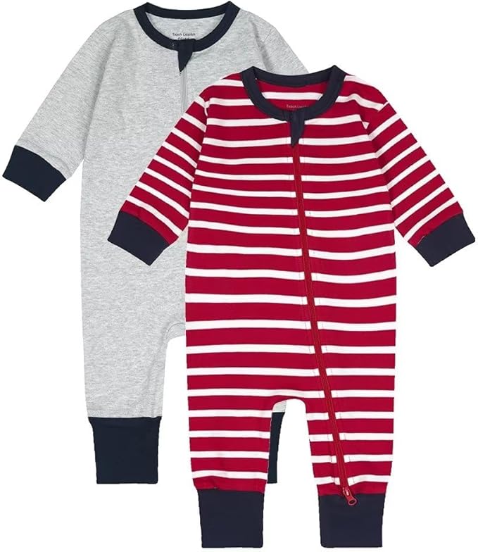 Teach Leanbh Toddler Baby Boys Girls 2-Pack Pajamas Cotton 2 Way Zipper Long Sleeve Footless Romper Sleep and Play