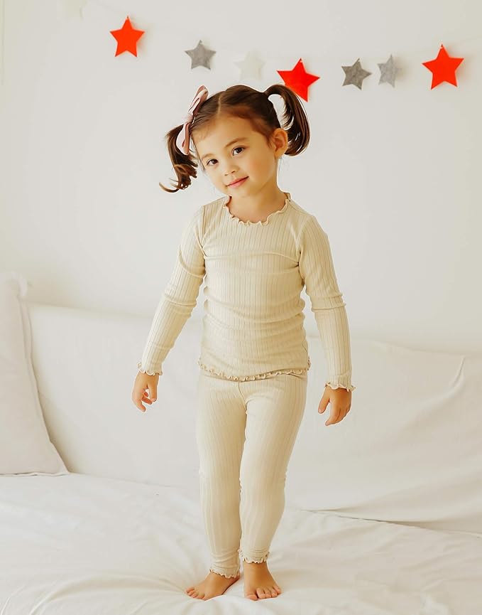 VAENAIT BABY 6M-12Y Infant Kids Toddler Junior Girls Soft Comfy Modal Tencel Shirring Sleepwear Pajamas 2pcs Set