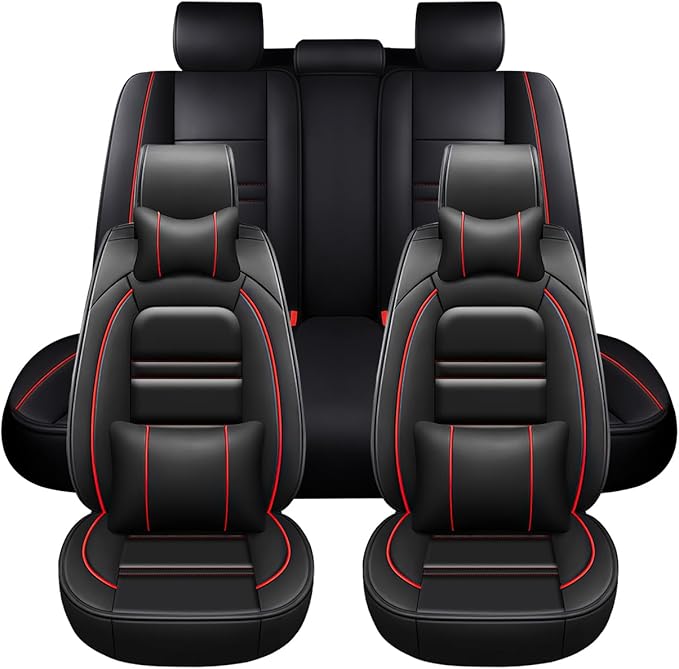 Car Seat Covers for kia Telluride 2020-2025 | 5-Seats Seat Covers, Waterproof Seat Protectors, Automotive Seat Covers (Full Set with Pillow,Black&Red Line)