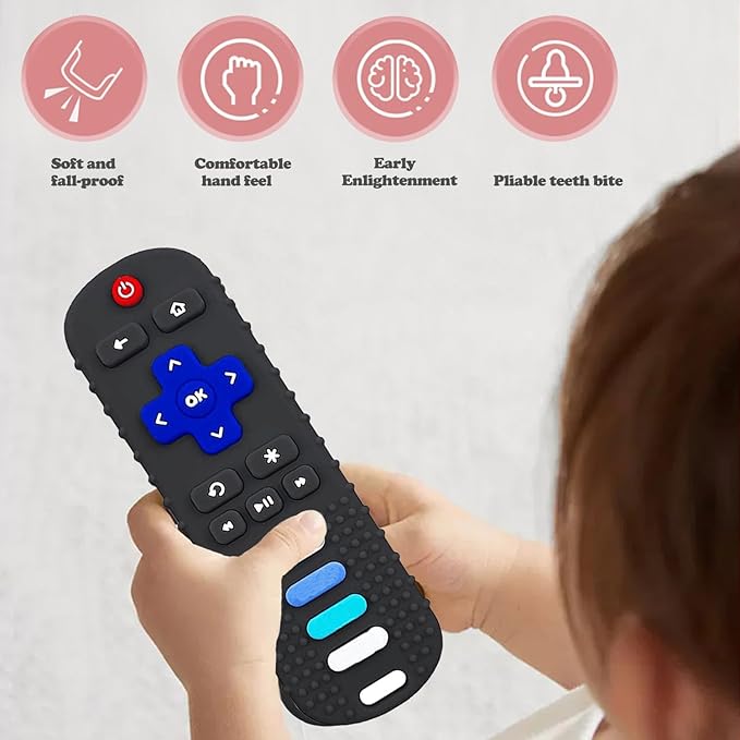 Silicone Baby Teething Toys,Teething Toys for Babies 3 6 18 24 Months,Baby Silicone Chew Toys,Remote Control Shape Teether Toys,BPA Free(N-Black)