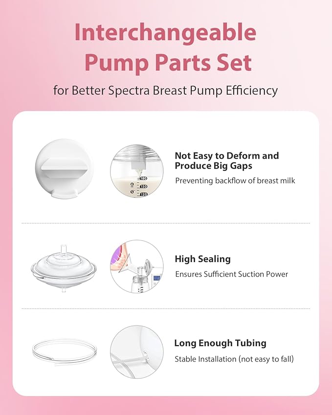 Breast Pump Parts Compatible with Spectra S1/S2/9 Plus, Not Original Accessories, Full Set Replacements Include 16mm Flanges, Valves, Backflow Protectors (Duckbills Included), Tubings and Bottles