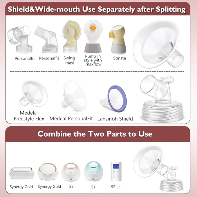 2 Packs 25mm Flange Set, Updated Soft Rim Shield and Wide Mouth Base Connector Pump Parts for Spectra S2 Spectra S1 9 Plus Breastpumps Accessories, 106 Degree Wider Opening Angel